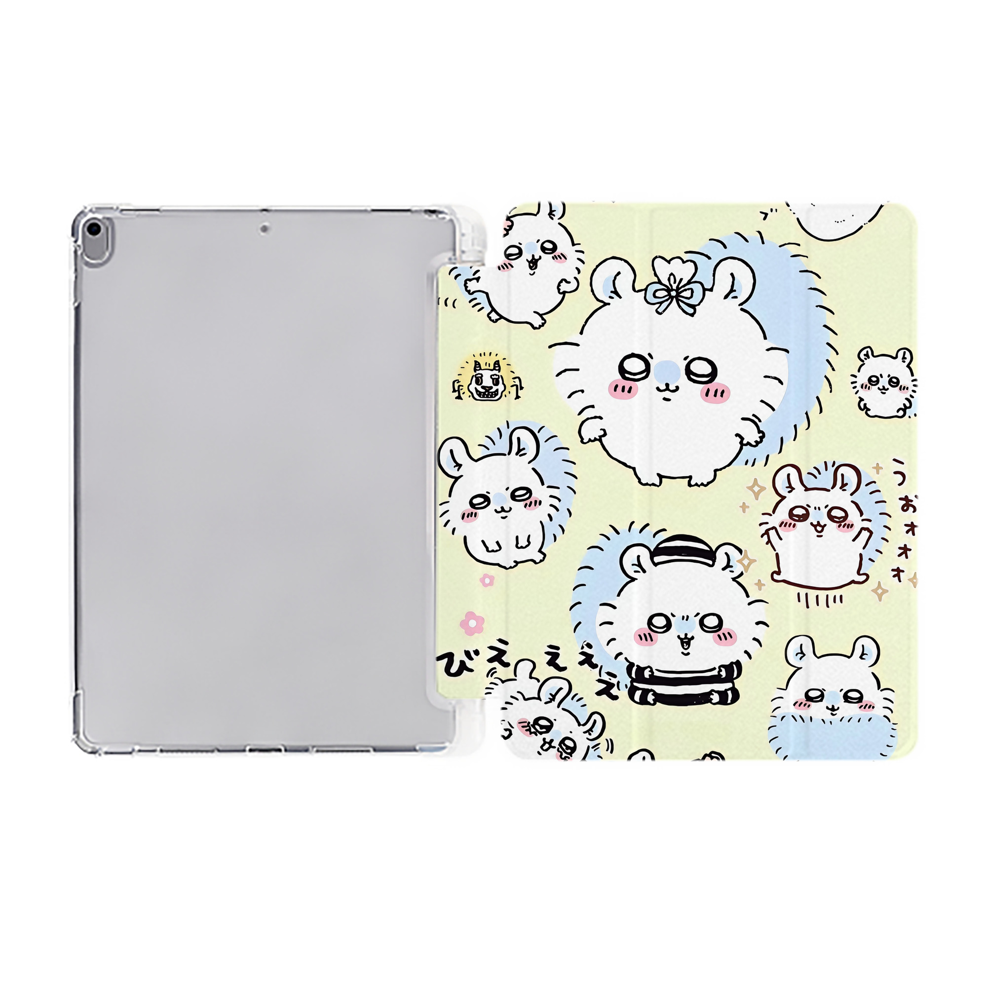 （画像用） ちいかわ Chii-kawa IPad ケース ペン収納付き 三つ折りスタンド PUレザー×シリコン 対応機種9.5/10.5/10.9インチ